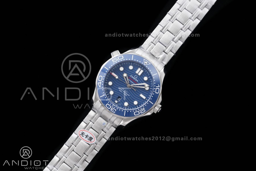 Seamaster Diver 300M Blue Ceramic Bezel Free Sprung ORF 1:1 Blue Dial On SS Bracelet Asian Super Clone 8800