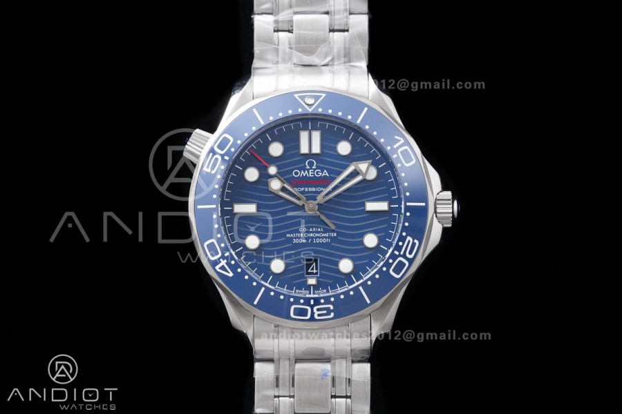 Seamaster Diver 300M Blue Ceramic Bezel Free Sprung ORF 1:1 Blue Dial On SS Bracelet Asian Super Clone 8800