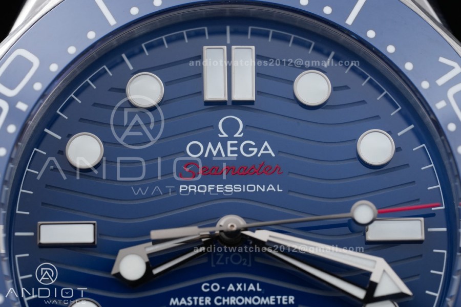 Seamaster Diver 300M Blue Ceramic Bezel Free Sprung ORF 1:1 Blue Dial On SS Bracelet Asian Super Clone 8800