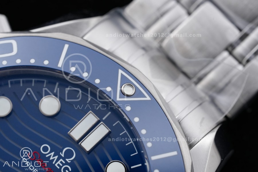 Seamaster Diver 300M Blue Ceramic Bezel Free Sprung ORF 1:1 Blue Dial On SS Bracelet Asian Super Clone 8800