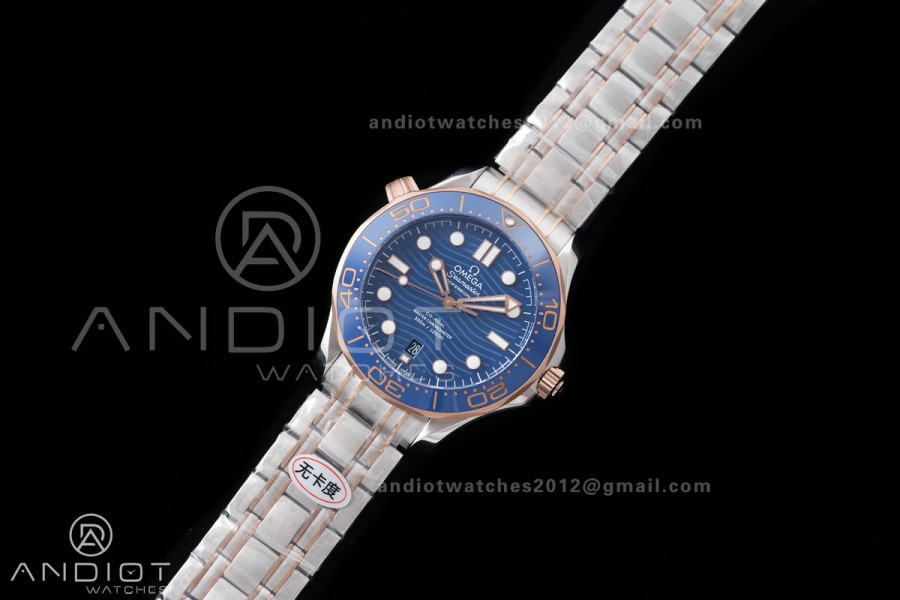 Seamaster Diver 300M Blue Ceramic Bezel Free Sprung ORF 1:1 Blue Dial On SS/RG Bracelet Asian Super Clone 8800