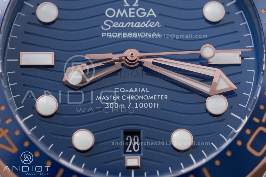 Seamaster Diver 300M Blue Ceramic Bezel Free Sprung ORF 1:1 Blue Dial On SS/RG Bracelet Asian Super Clone 8800