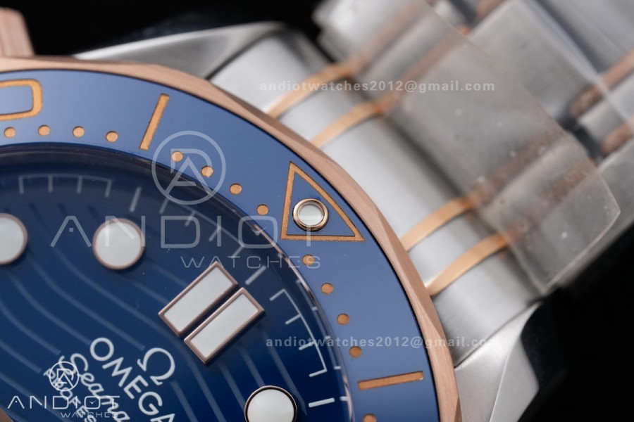 Seamaster Diver 300M Blue Ceramic Bezel Free Sprung ORF 1:1 Blue Dial On SS/RG Bracelet Asian Super Clone 8800