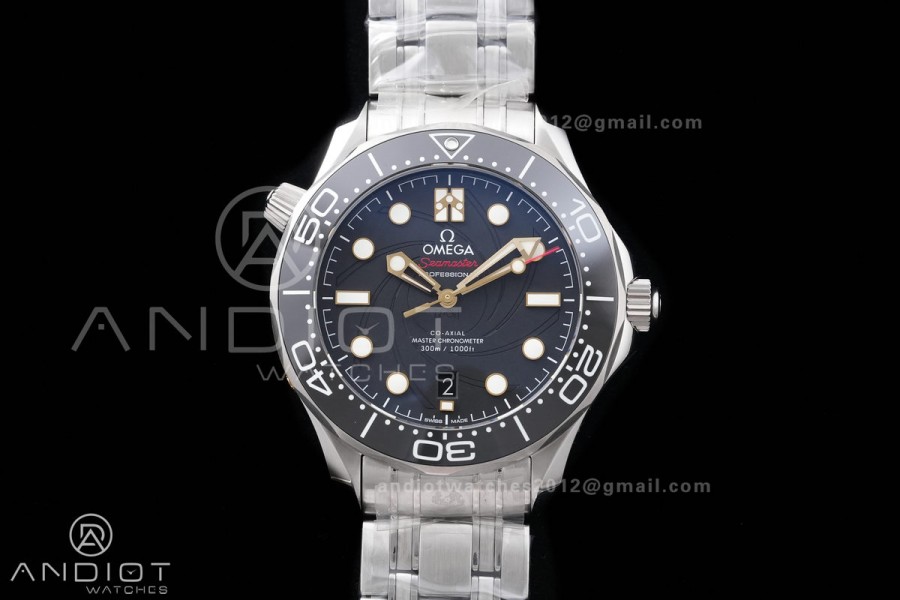 Seamaster Diver 300M 007 Free Sprung ORF 1:1 Black Dial On SS/RG Bracelet Asian Super Clone 8800