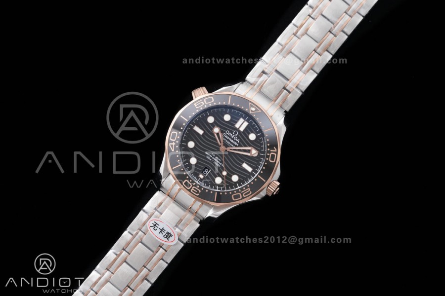Seamaster Diver 300M Black Ceramic Bezel Free Sprung ORF 1:1 Black Dial On SS/RG Bracelet Asian Super Clone 8800