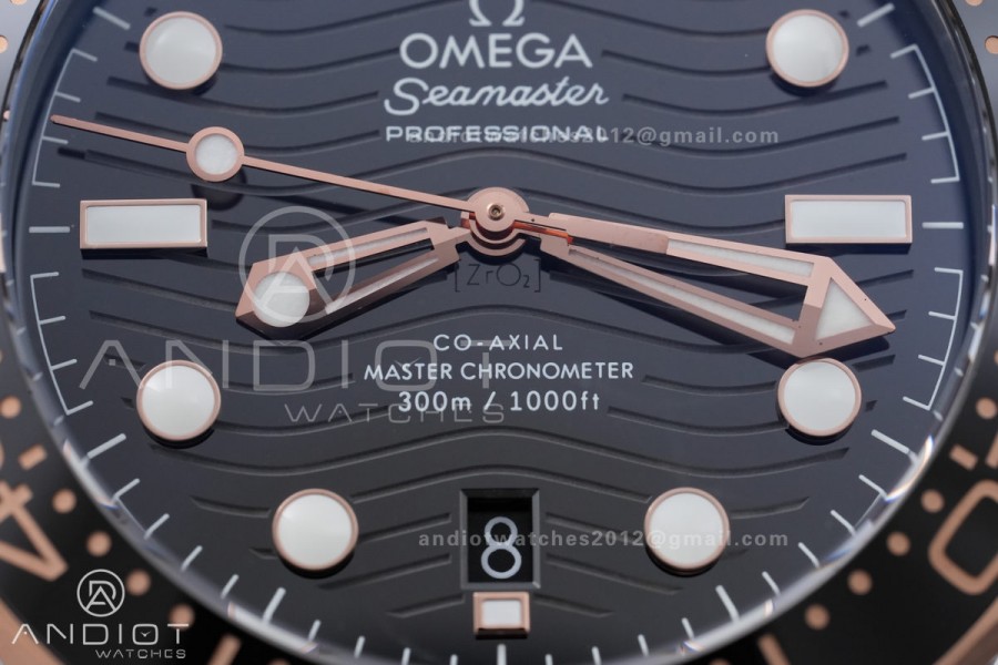 Seamaster Diver 300M Black Ceramic Bezel Free Sprung ORF 1:1 Black Dial On SS/RG Bracelet Asian Super Clone 8800
