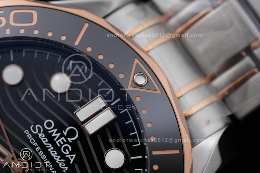 Seamaster Diver 300M Black Ceramic Bezel Free Sprung ORF 1:1 Black Dial On SS/RG Bracelet Asian Super Clone 8800