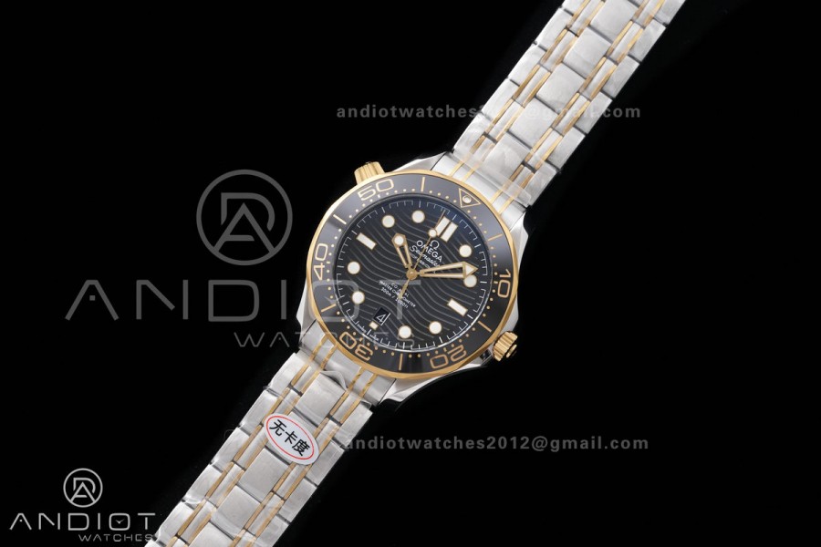 Seamaster Diver 300M Black Ceramic Bezel Free Sprung ORF 1:1 Black Dial On SS/YG Bracelet Asian Super Clone 8800