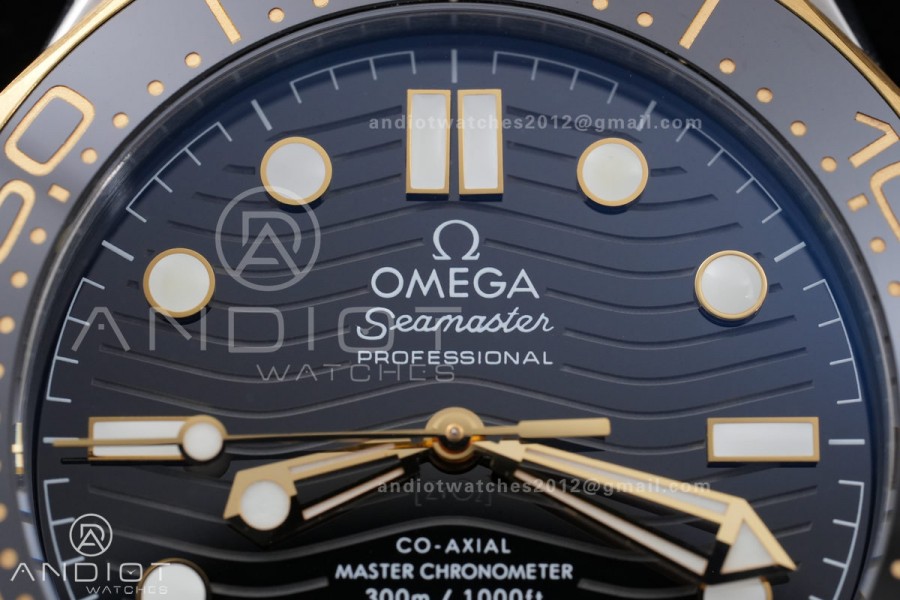 Seamaster Diver 300M Black Ceramic Bezel Free Sprung ORF 1:1 Black Dial On SS/YG Bracelet Asian Super Clone 8800