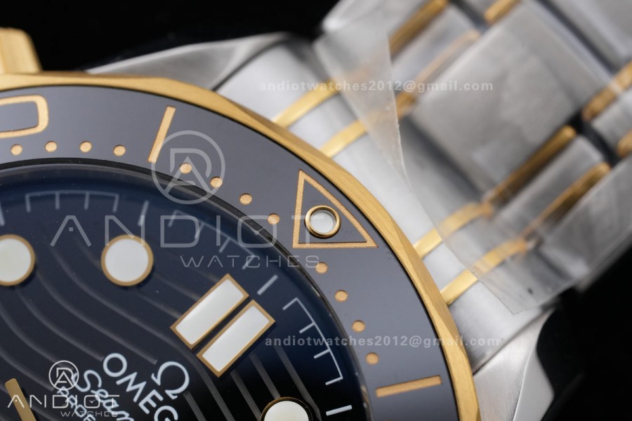 Seamaster Diver 300M Black Ceramic Bezel Free Sprung ORF 1:1 Black Dial On SS/YG Bracelet Asian Super Clone 8800