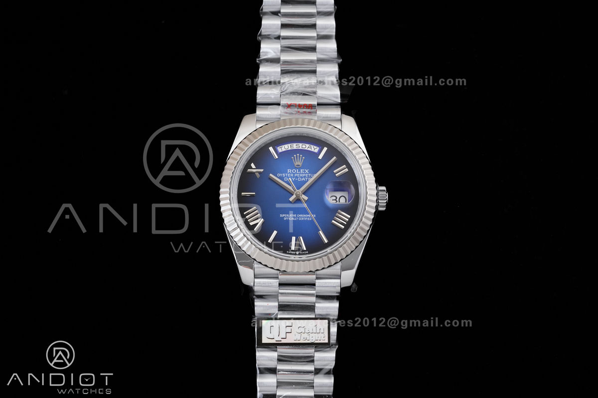 DayDate 40 SS QF 1:1 Best Edition Blue Ombre Dial on President Bracelet VR3255 V8 (Gain Weight)