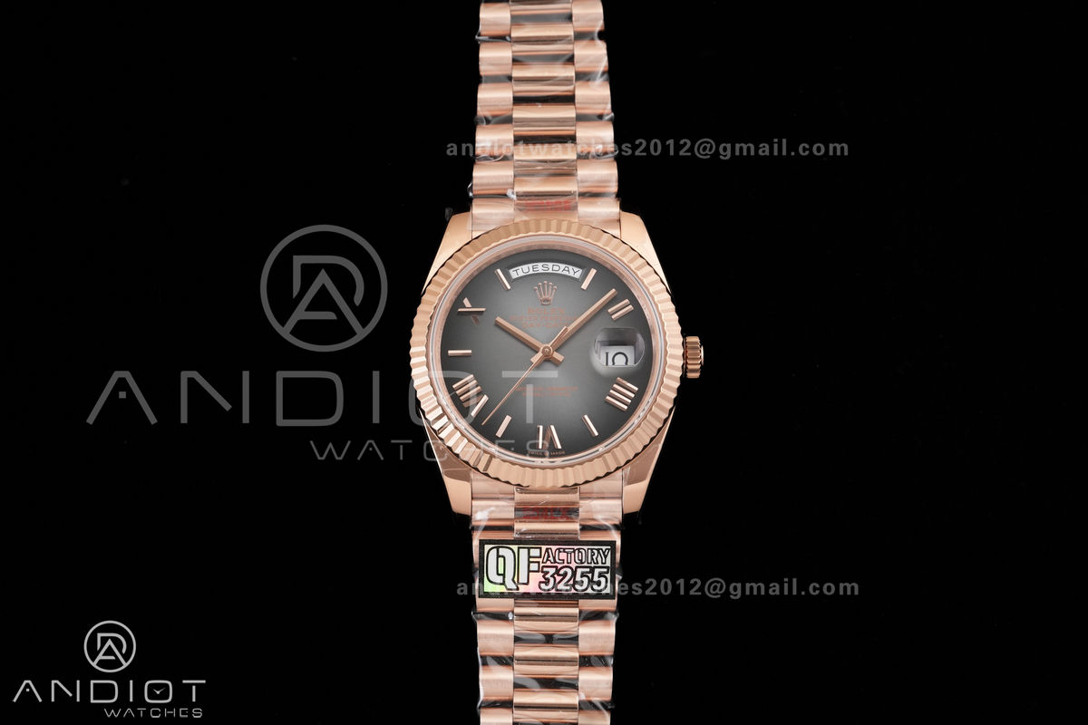 DayDate 40 RG QF 1:1 Best Edition Gray Ombre Roman Dial on President Bracelet VR3255 V8 (Gain Weight)