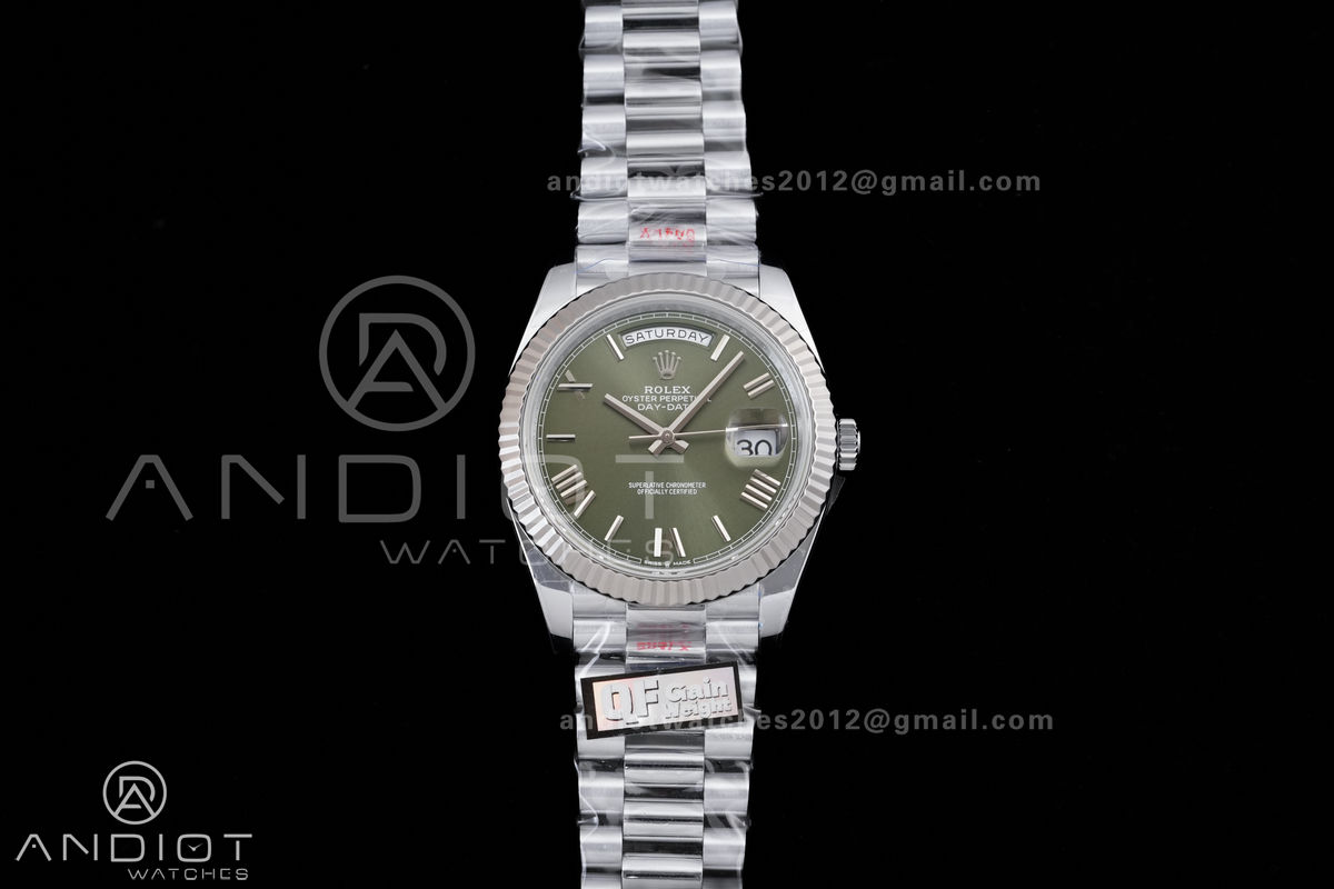 DayDate 40 SS QF 1:1 Best Edition Green Roman Dial on President Bracelet VR3255 V8 (Gain Weight)