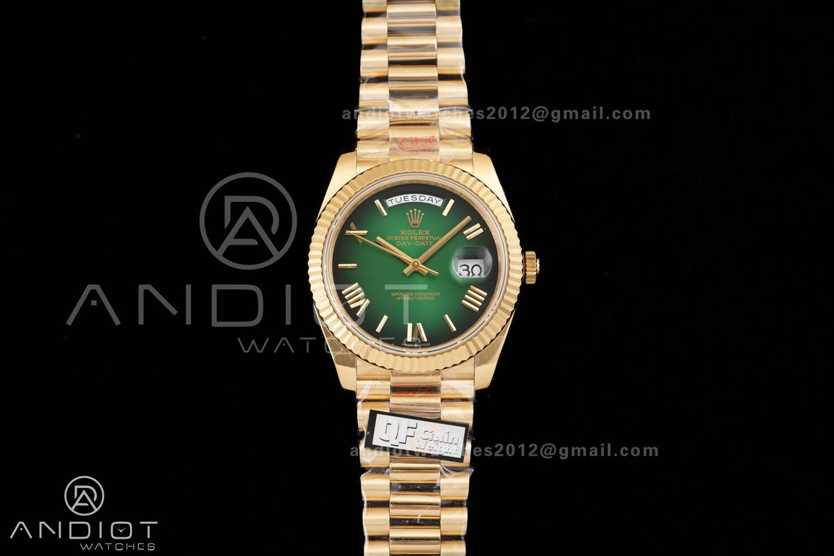 DayDate 40 YG QF 1:1 Best Edition Green Ombre Roman Dial on President Bracelet VR3255 V8 (Gain Weight)
