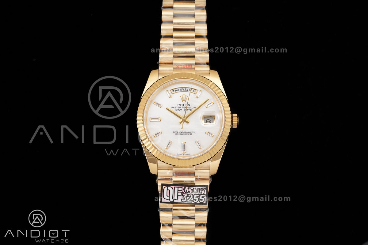 DayDate 40 YG 1:1 Best Edition White MOP Crystal Dial on President Bracelet VR3255 V8 (Gain Weight)
