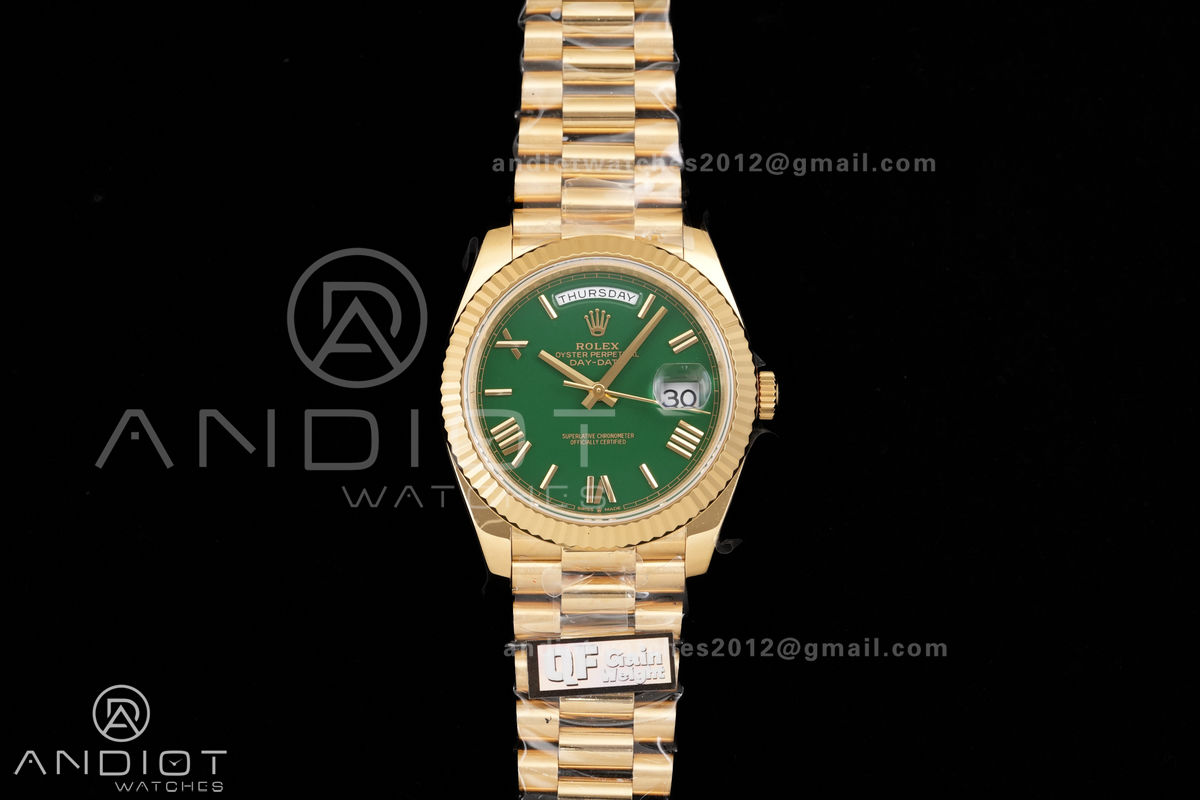 DayDate 40 YG 1:1 Best Edition Green Roman Dial on President Bracelet VR3255 V8 (Gain Weight)