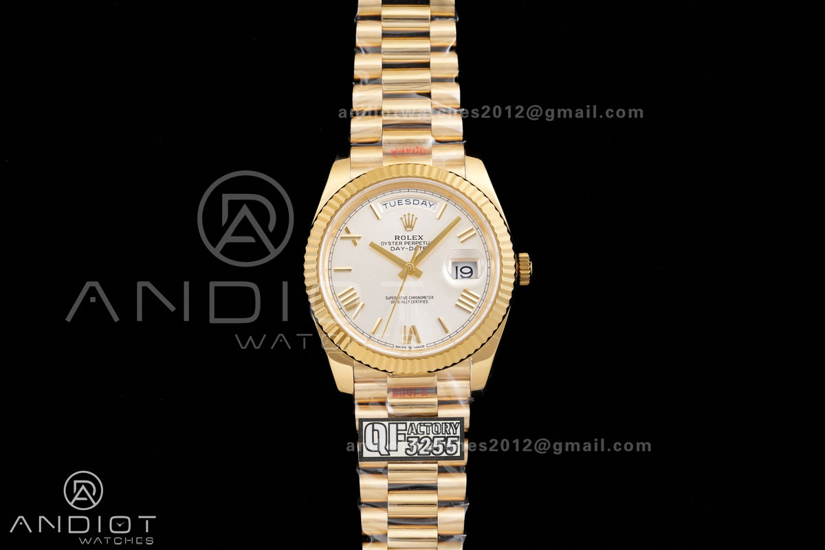 DayDate 40 YG QF 1:1 Best Edition Silver Roman Dial on President Bracelet VR3255 V8 (Gain Weight)