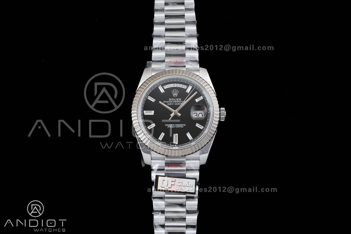 DayDate 40 SS QF 1:1 Best Edition Black Crystal Dial on President Bracelet VR3255 V8 (Gain Weight)