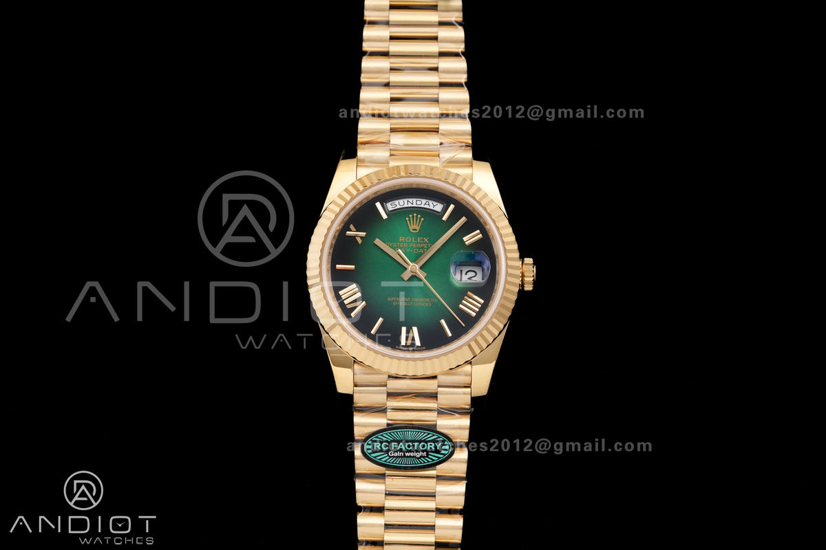 Day Date 40 YG 228238 RCF 1:1 Best Edition Green Ombre Dial on President Bracelet VR3255 (211g)