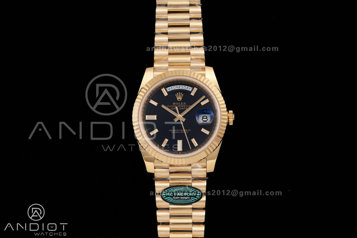 Day Date 40 YG 228238 RCF 1:1 Best Edition Black Crystal Dial on President Bracelet VR3255 (211g)