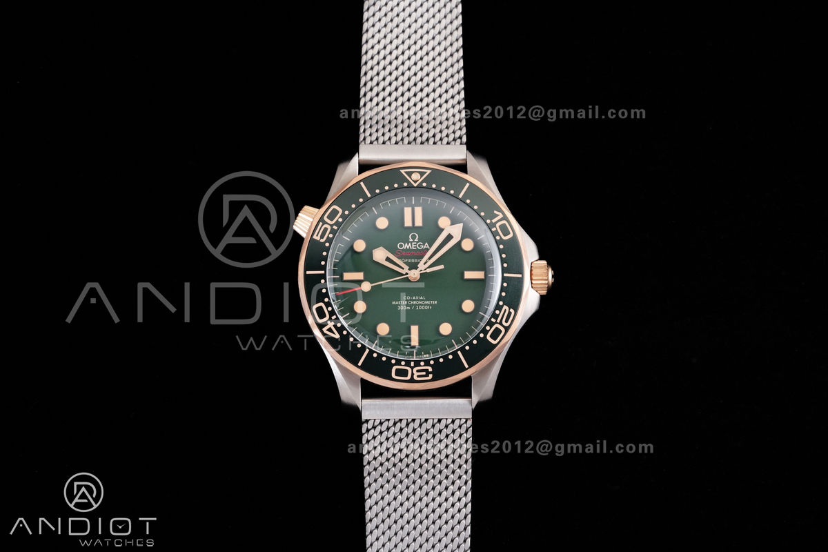 Seamaster 300M Diver Titanium/Bronze Gold VSF 1:1 Best Edition Green Dial on Titanium Mesh Bracelet Asian Super Clone 8806