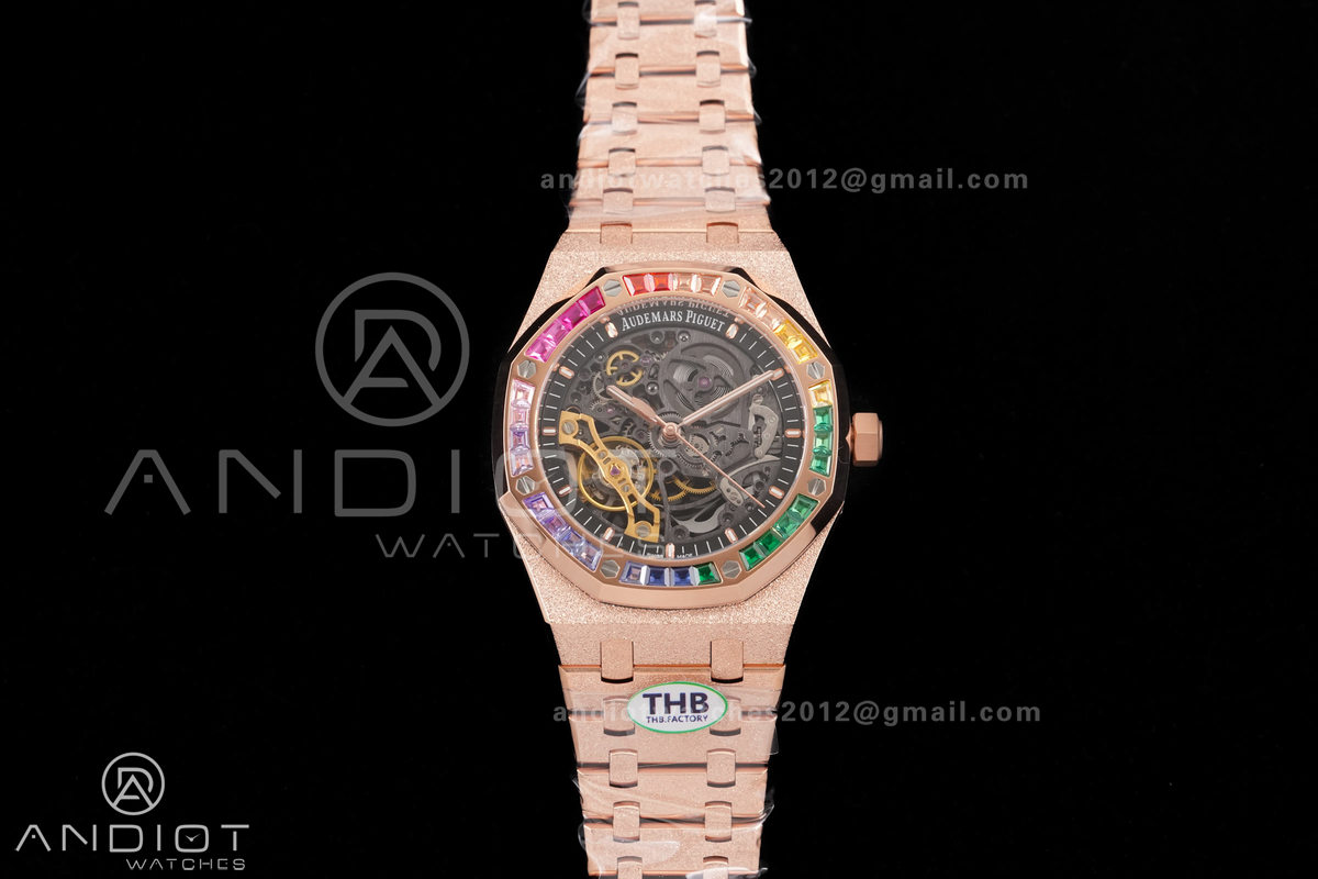 Royal Oak 41mm Frosted 15412 RG THBF 1:1 Best Edition Rainbow Bezel on RG Bracelet SA3132 V2