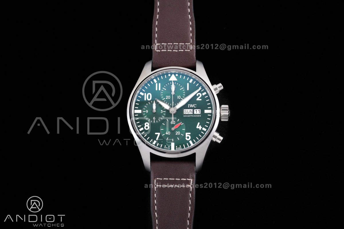 Pilot Chrono IW388103 APSF 1:1 Best Edition Green Dial on Brown Leather Strap SA69385 Super Clone
