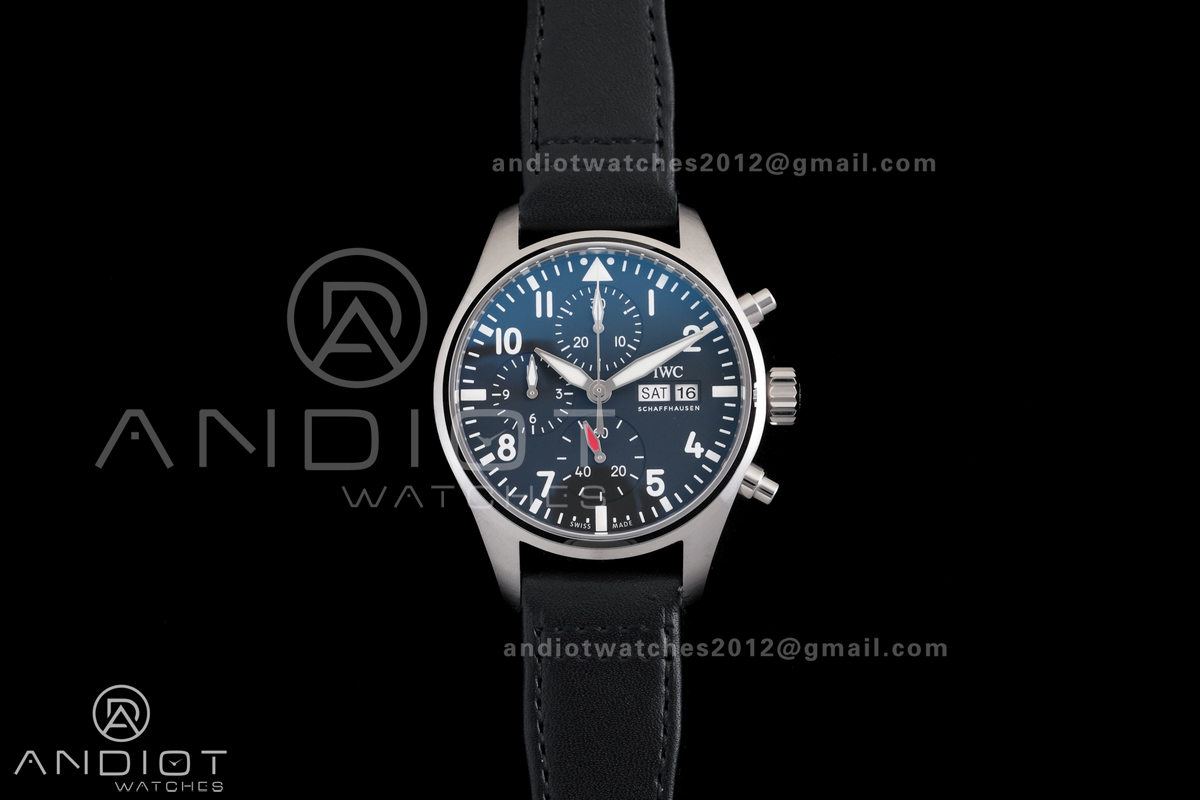 Pilot Chrono IW377709 APSF 1:1 Best Edition Blue Dial on Black Leather Strap SA69385 Super Clone