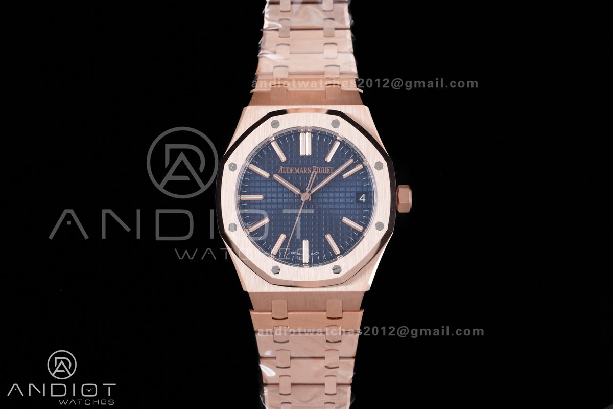 Royal Oak 41mm 15510 RG DDF 1:1 Best Edition Blue Dial on RG Bracelet DD4302 Super Clone (185g Weighted)