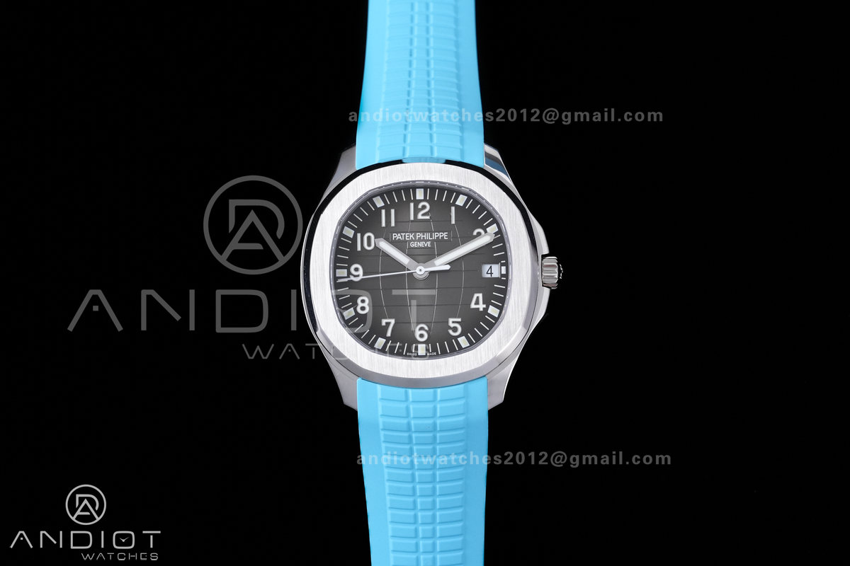 Aquanaut 5167 SS DDF 1:1 Best Edition Gray Dial on Black Baby Blue Strap DD330 Super Clone