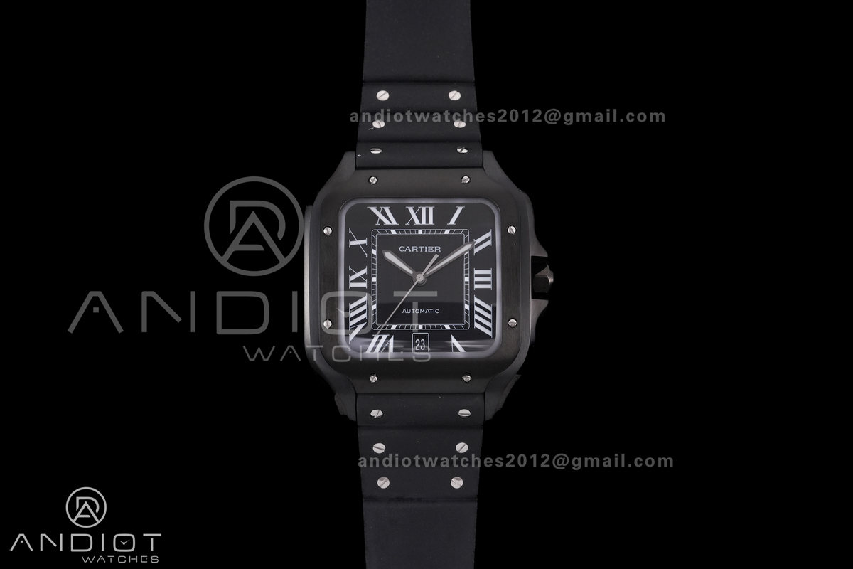 Santos de Cartier 40mm PVD BVF 1:1 Best Edition Black Dial on Rubber Strap MIYOTA 9015