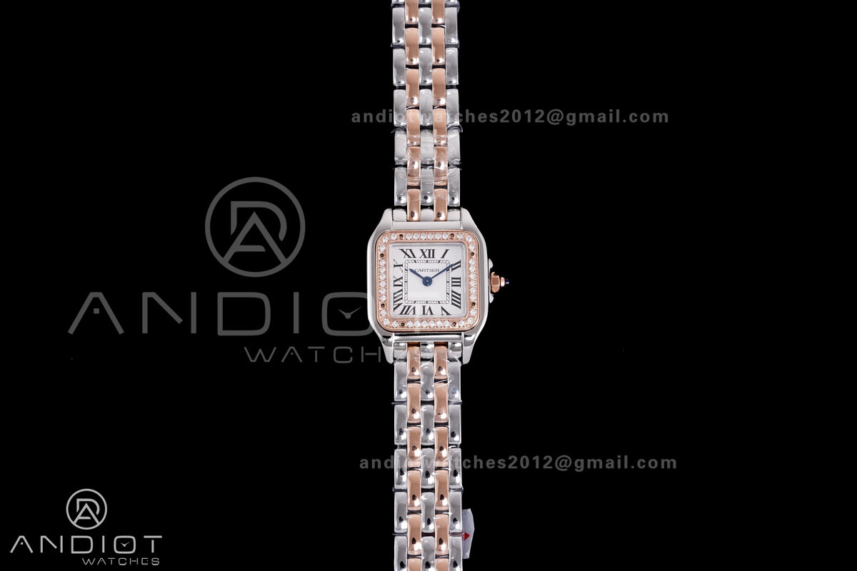 Panthère 22mm BVF 1:1 Best Edition SS/RG White Dial Diamonds Bezel on SS/RG Bracelet Ronda Quartz
