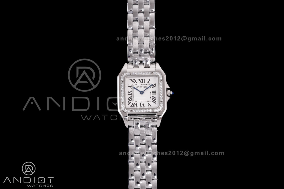 Panthère 27mm BVF 1:1 Best Edition SS White Dial Diamonds Bezel on SS Bracelet Ronda Quartz