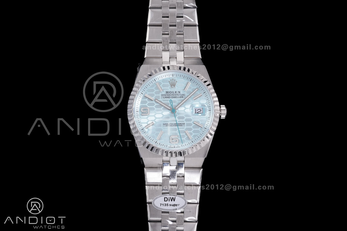 Land Dweller 127336 DIWF Best Edition Ice Blue Dial on SS Bracelet A7135