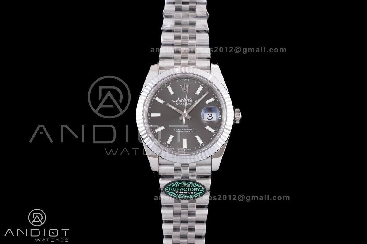 DateJust 41 126334 RCF 1:1 Best Edition 904L Steel Gray Stick Dial on Jubilee Bracelet RC3235