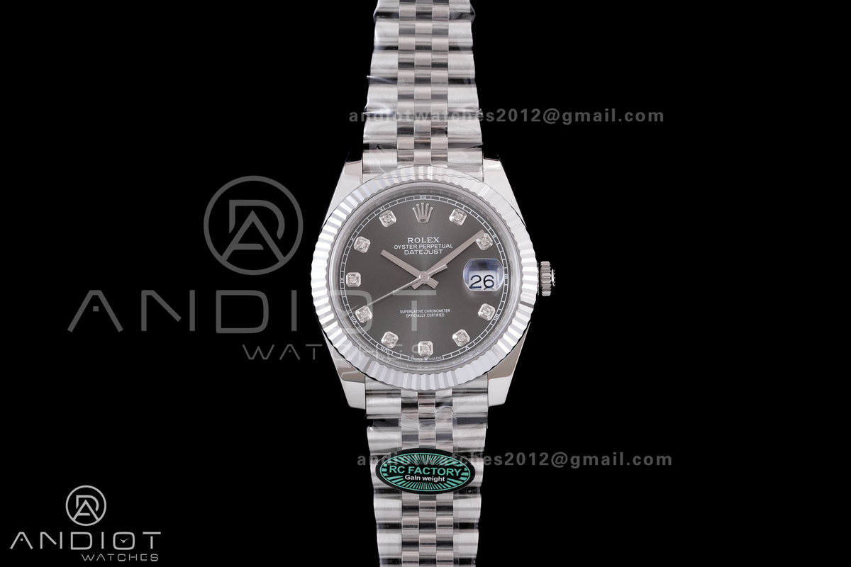 DateJust 41 126334 RCF 1:1 Best Edition 904L Steel Grey Diamonds Dial on Jubilee Bracelet RC3235