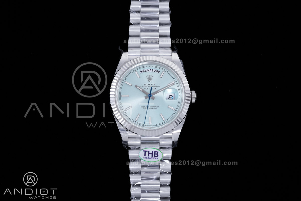Day Date 40 SS 228236 THBF 1:1 Best Edition Ice Blue Stick Dial on President Bracelet VR3255 V3 (Gain Weight)