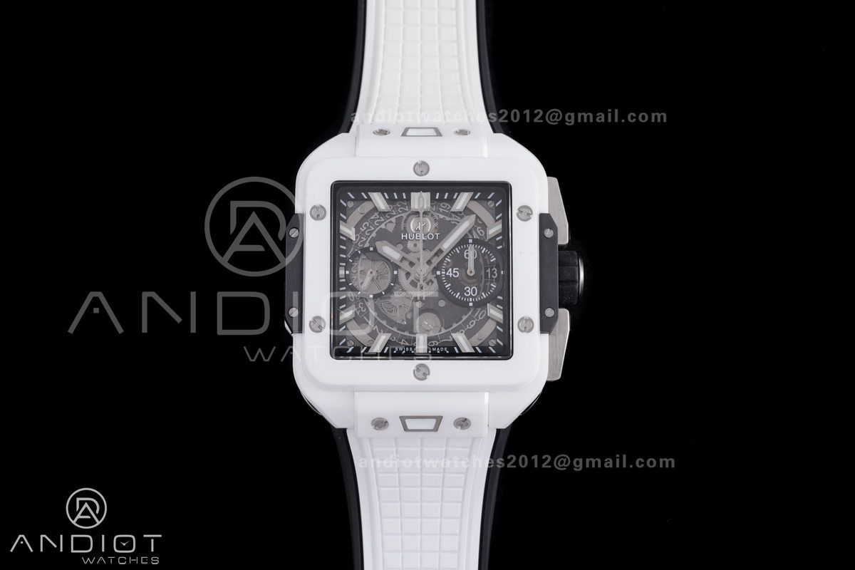 Square Bang Unico White Ceramic BBF 1:1 Best Edition on Rubber Strap A1280