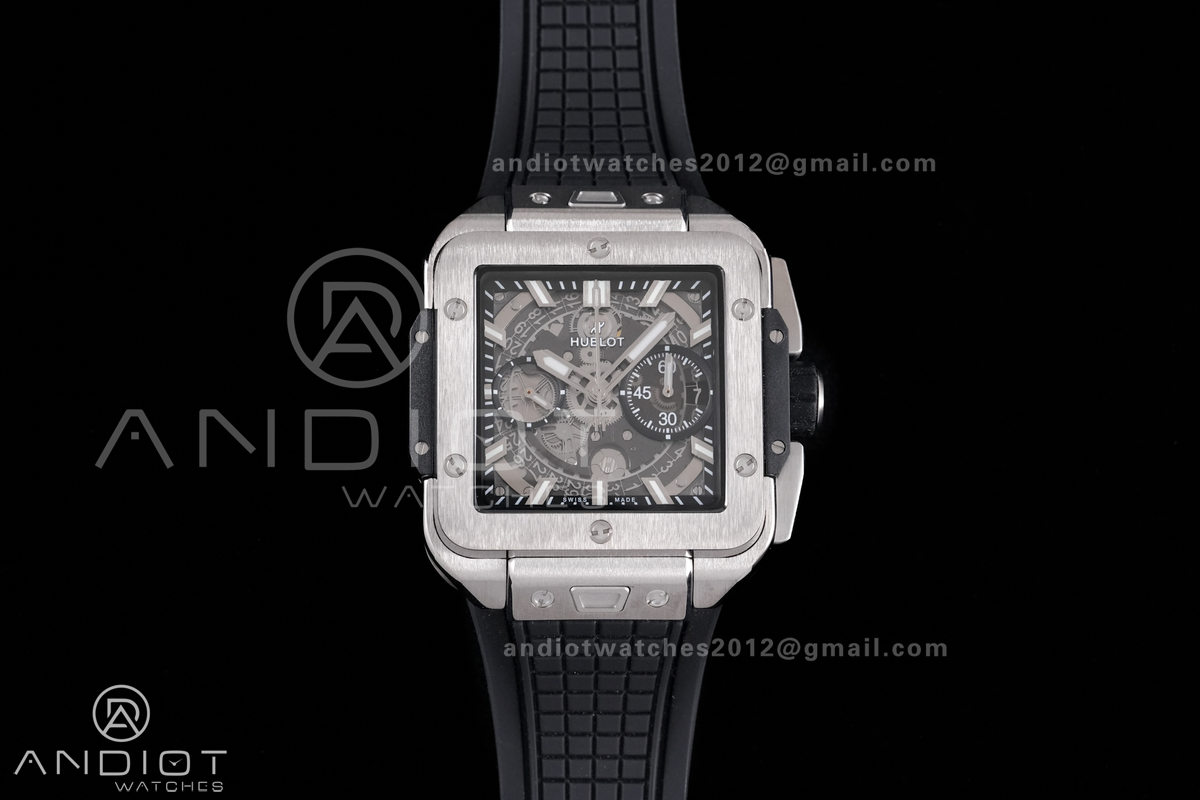 Square Bang Unico 42mm Titanium BBF 1:1 Best Edition Skeleton Dial on Black Rubber Strap A1280