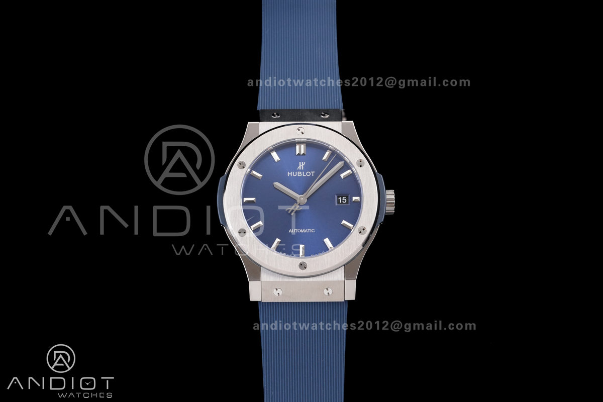 Classic Fusion 42mm Titanium JJZF 1:1 V2 Best Edition Blue Dial On Blue Gummy Strap