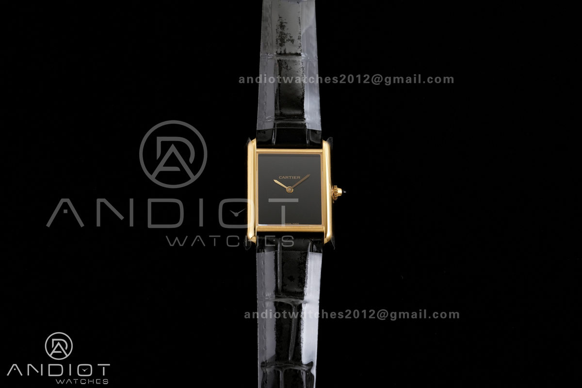 Tank Must 25.5mm YG AF 1:1 Best Edition Black Dial On Black Leather Ronda Quartz