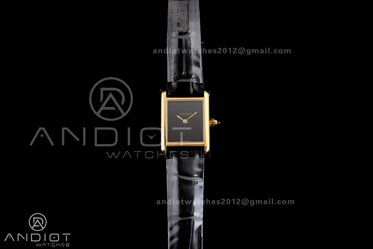 Tank Must 22mm YG AF Best Edition Black Dial On Black Leather Ronda Quartz