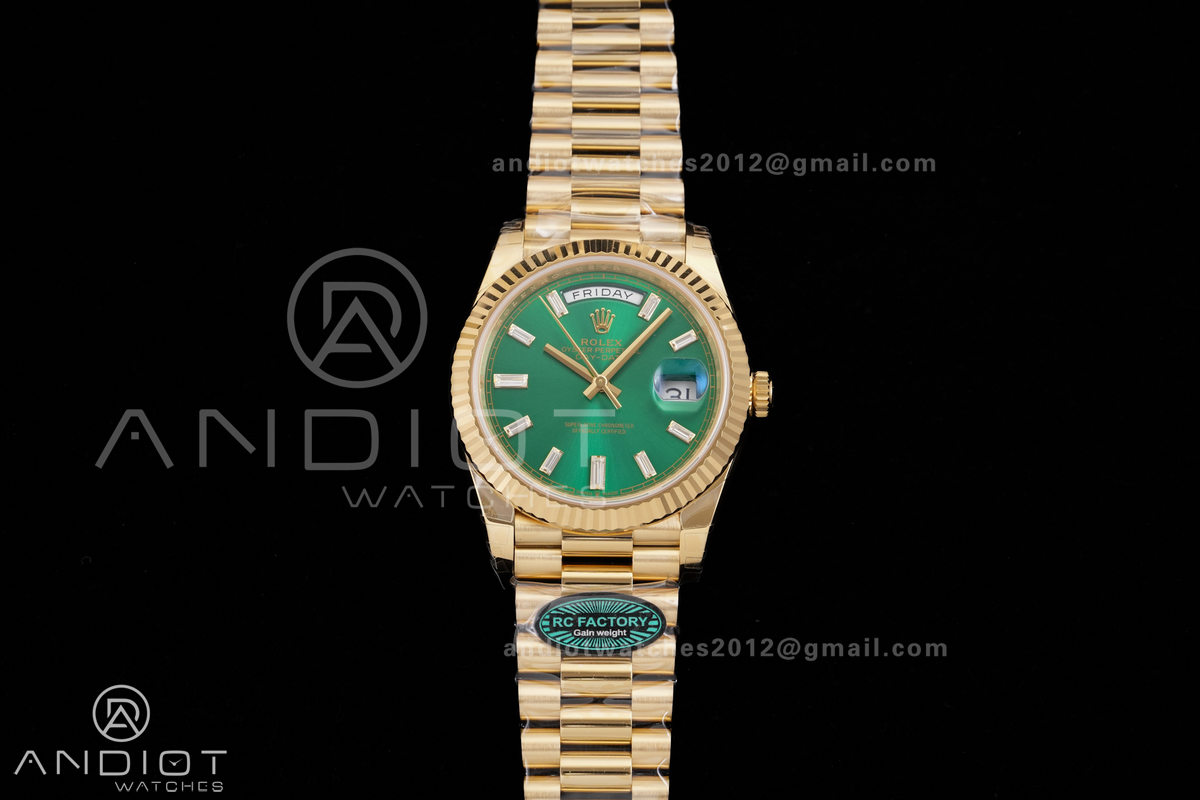 Day Date 40 YG 228238 RCF 1:1 Best Edition Green Crystal Dial on President Bracelet VR3255 (211g)