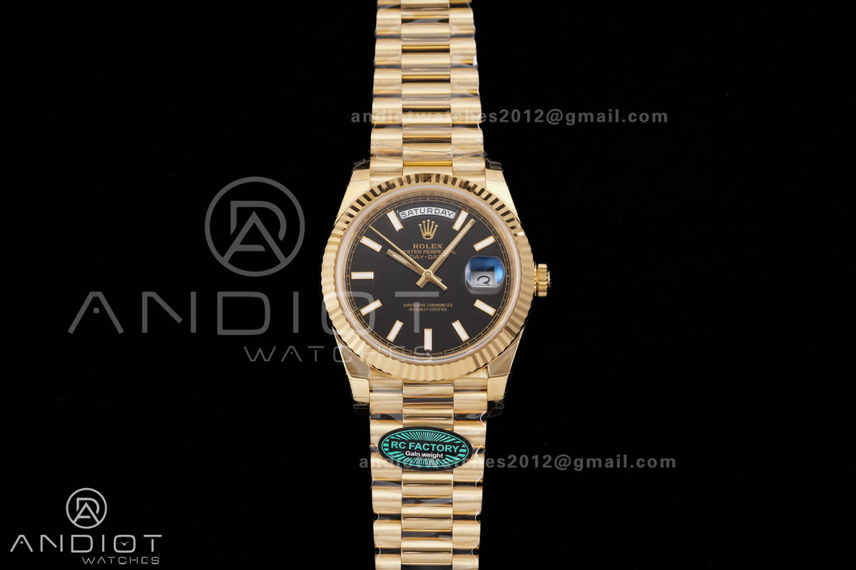 Day Date 40 YG 228238 RCF 1:1 Best Edition Black Stick Dial on President Bracelet VR3255 (211g)
