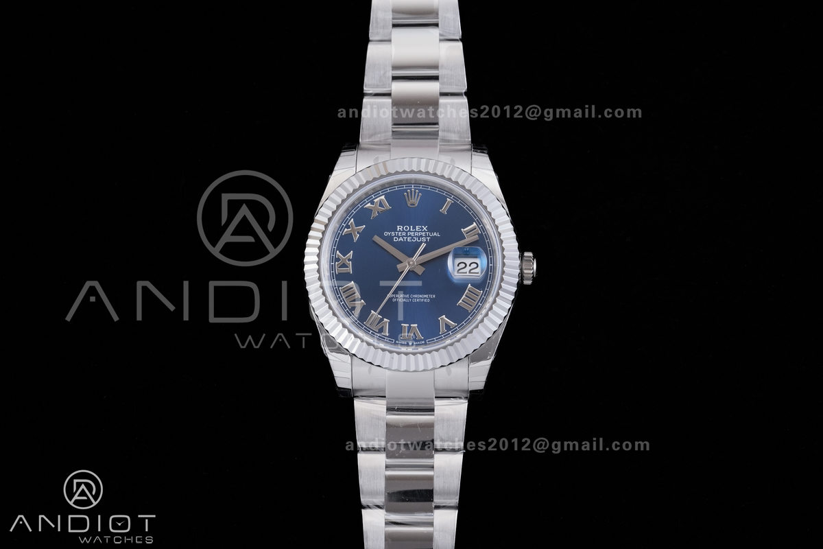 DateJust 41 126334 904L SS VSF 1:1 Azzuro Best Edition V2 Blue Dial Roman Marker On Oyster Bracelet DD3235