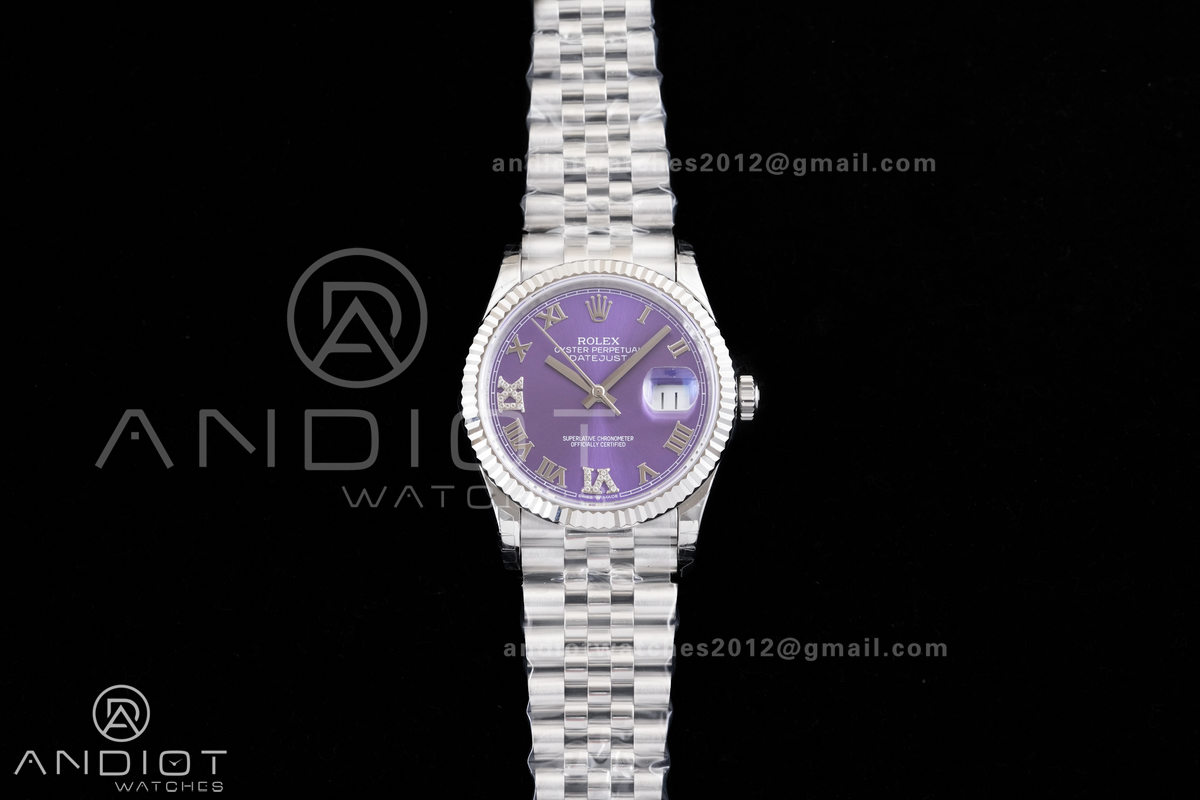 DateJust 36 126234 GSF 1:1 Best Edition Purple Diamonds Roman Dial on SS Jubilee Bracelet A3235