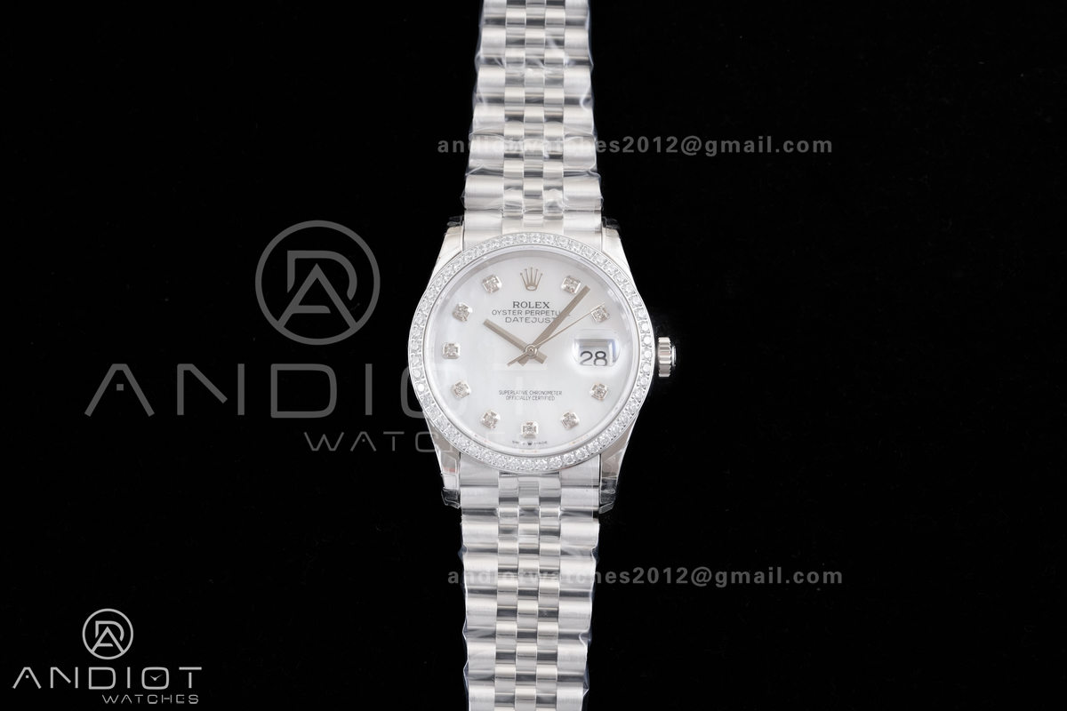 DateJust 36 126234 GSF 1:1 Best Edition White MOP Diamonds Dial on SS Jubilee Bracelet A3235