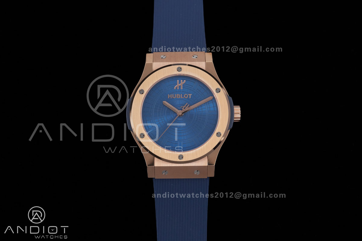 Classic Fusion 42mm RG JJZF 1:1 Best Edition Blue Textured Dial On Blue Rubber Strap Asian SW300