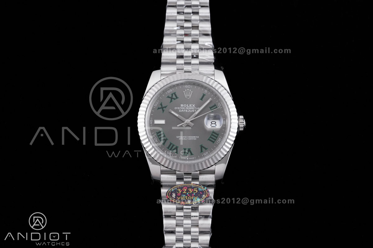 DateJust 41 126334 904L SS VF 1:1 Wimbledon Best Edition Gray Dial Green Roman on Jubilee Bracelet DD3235