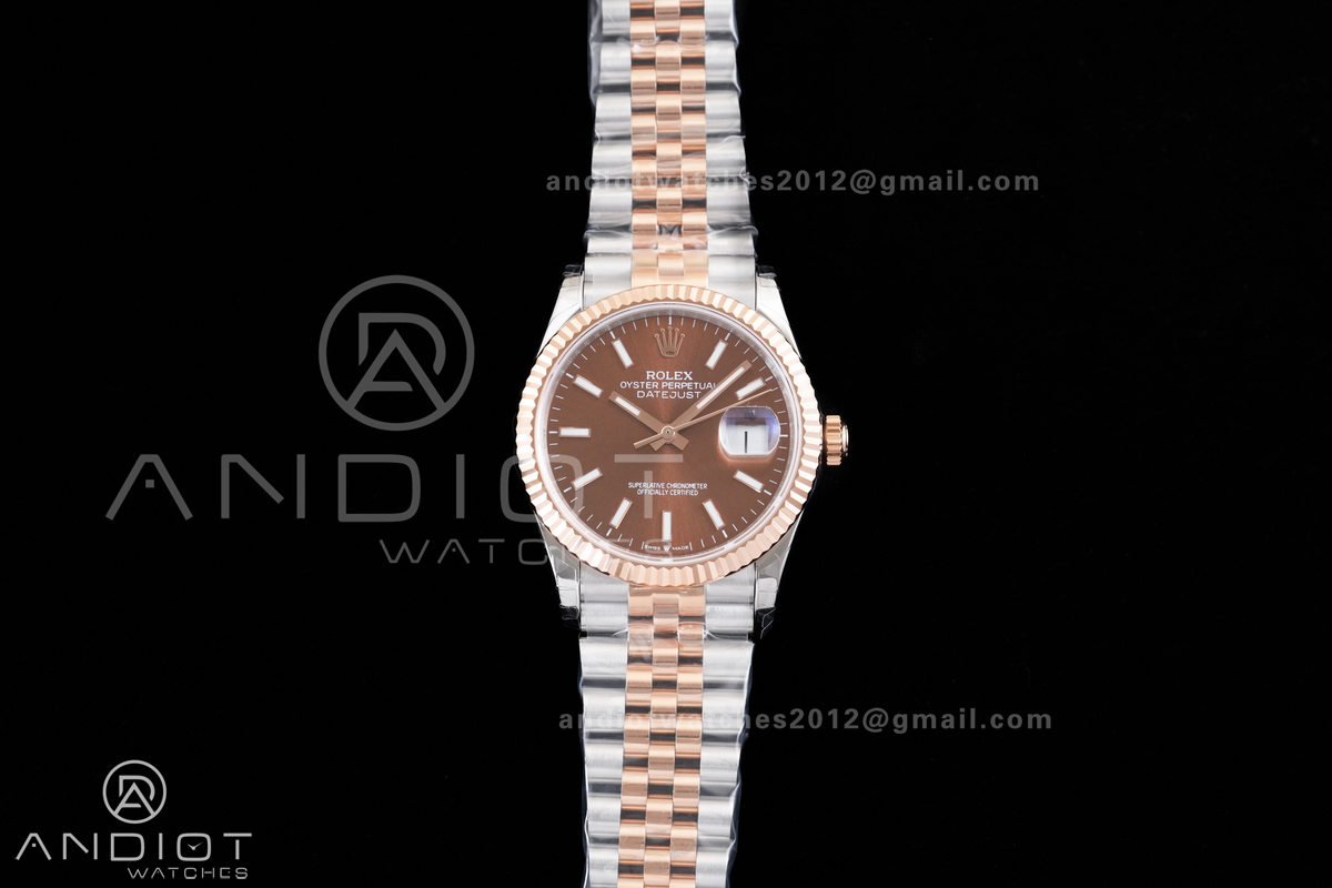  DateJust 36 126231 GSF 1:1 Best Edition Brown Stick Dial on SS/RG Jubilee Bracelet A3235